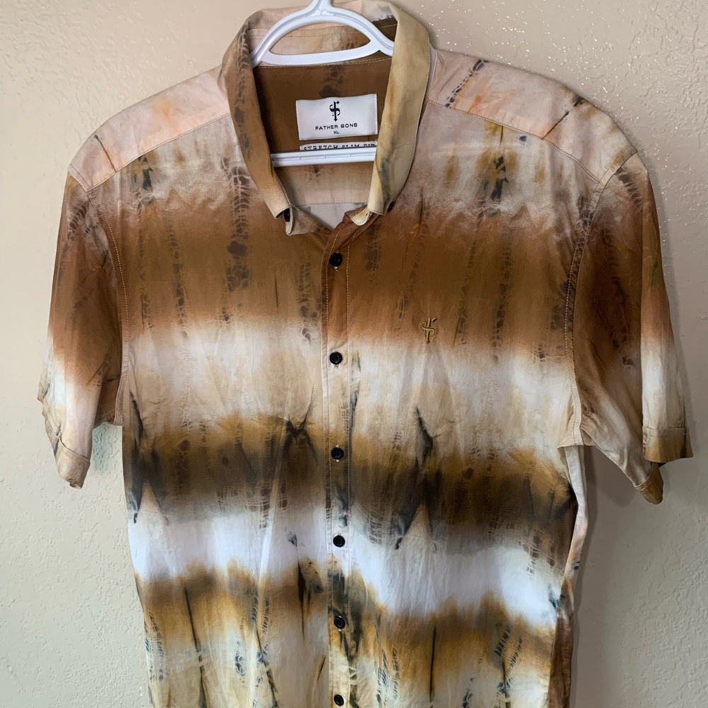 FATHER SONS Tie Dye Stretch Slim Fit Button Down Streetwear Shirt Size XL - Picture 4 of 8